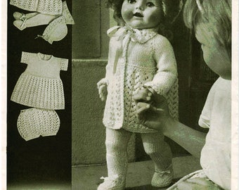 PDF Vintage 1930s Doll Clothes Knitting Pattern Bairnswear 1452 Premature Baby Reborn Pedigree Wardrobe Dress Matinee Leggings Pram Antique