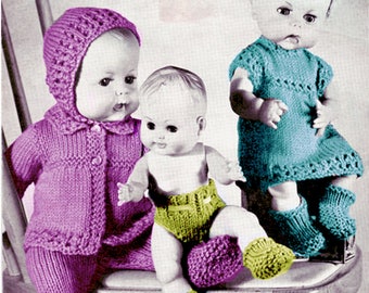 PDF Vintage 1950s Doll Clothes Knitting Pattern The Scotch Wool Shop 973 Premature Baby Doll  Matinee Pilch Dress Pull Up Leggings RARE