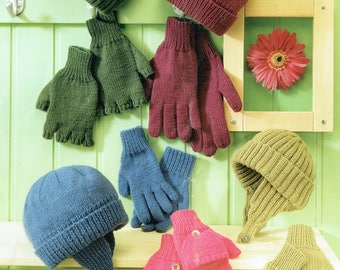 PDF Hat Helmet & Gloves Fingerless Mittens Knitting Pattern Family Kids Womens Baby Mens Children Adult Girl Aviator Boy Winter EASY