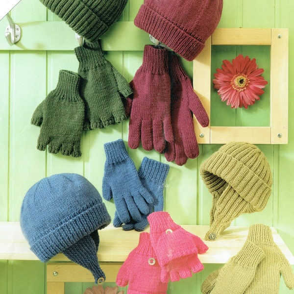 PDF Bonnet, casque et gants Mitaines, modèle de tricot pour famille, enfants, femmes, bébé, hommes, enfants, adulte, fille, aviateur, garçon, hiver, facile