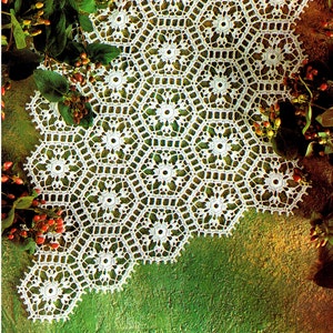 PDF Vintage Crochet Pattern Table Runner Doily Lacy Hexagon Diamond Heirloom, Pretty, Intricate, Victoriana, Home Decor, Keepsake