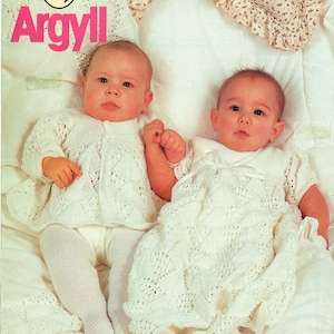 PDF Vintage Baby Christening Knitting Pattern Dress Shawl Blanket Matinee Pull Ups ARGYLL 415 Heirloom Victorian Regency Medieval style