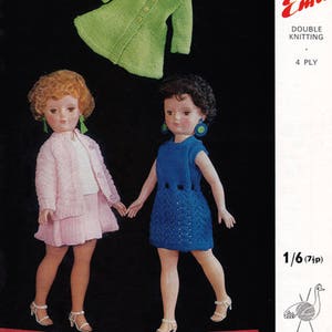 May include: A knitting pattern for a doll's dress and coat. The pattern is for a 1/6 scale doll and is from Emu Double Knitting 4 Ply. The pattern number is 6232.