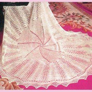 PDF Vintage Baby Christening Shawl Knitting Pattern Blanket Beautiful Heirloom Stole Circular Sea Foam Lacy Shetland Victoriana Filigree