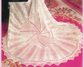 PDF Vintage Baby Christening Shawl Knitting Pattern Blanket Beautiful Heirloom Stole Circular Sea Foam Lacy Shetland Victoriana Filigree