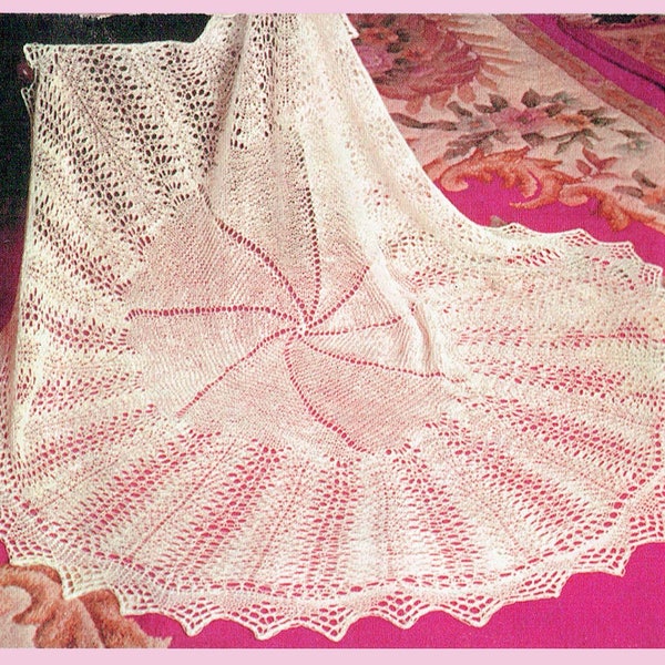PDF Vintage Baby Christening Shawl Knitting Pattern Blanket Beautiful Heirloom Stole Circular Sea Foam Lacy Shetland Victoriana Filigree