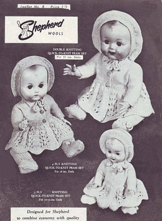 V Doll 69 Dolls clothes knitting pattern for 12 inch baby doll.