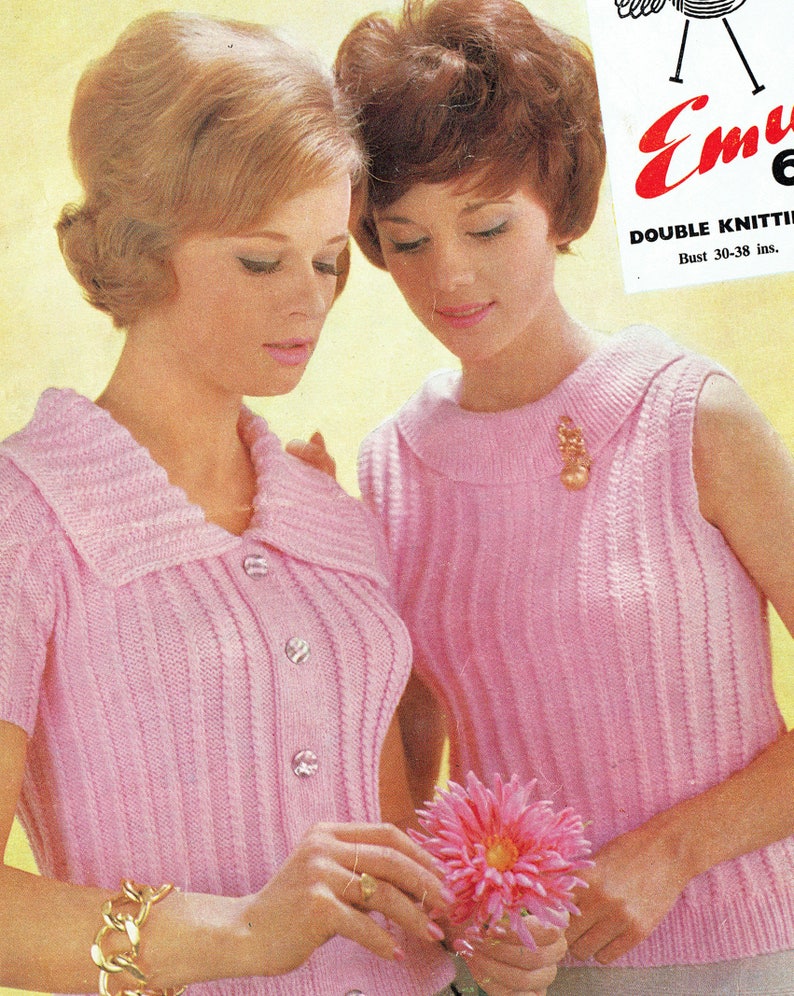 PDF 1960s Womens Ladies Knitting Pattern Twin Set Fitted Sweater Mod Grace Kelly Go Go 1950s style Sex Kitten Baby Doll Romantic Emu 2190 image 2