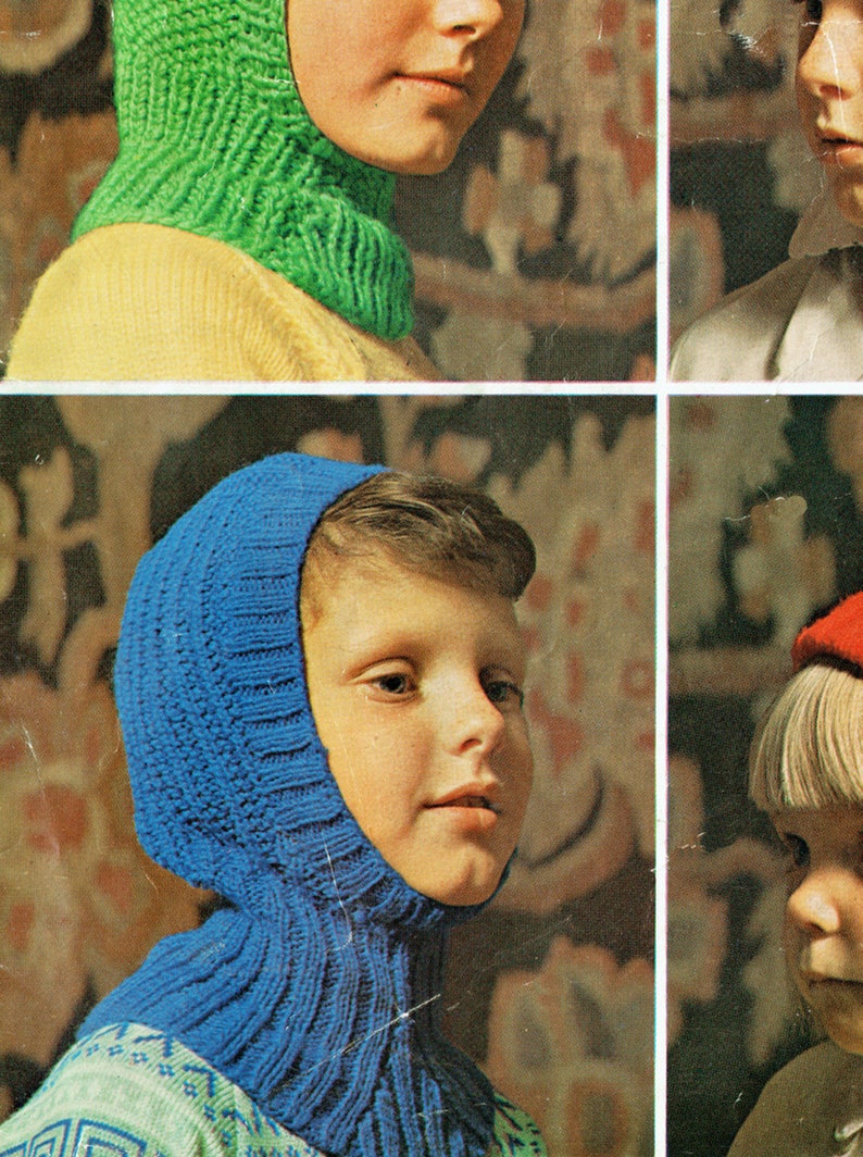 PDF Vintage Kids Childrens Balaclava Hats Knitting Pattern Helmet Robin 1600 Bobble Scandinavian Snowflake 1970s Teenager Winter image 5