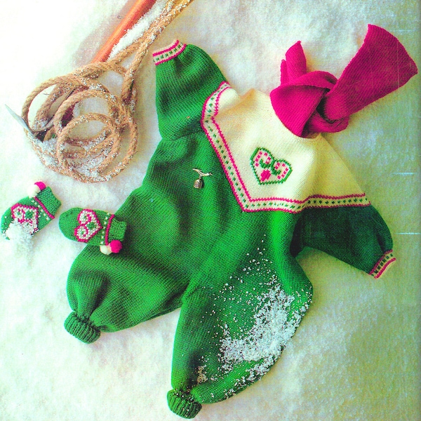 PDF Valentine Heart Baby Folk HEART Romper Suit Knitting Pattern Novelty Mitts Bobbles Landau Set, Germanic Fairytale, Motif, Play Suit,