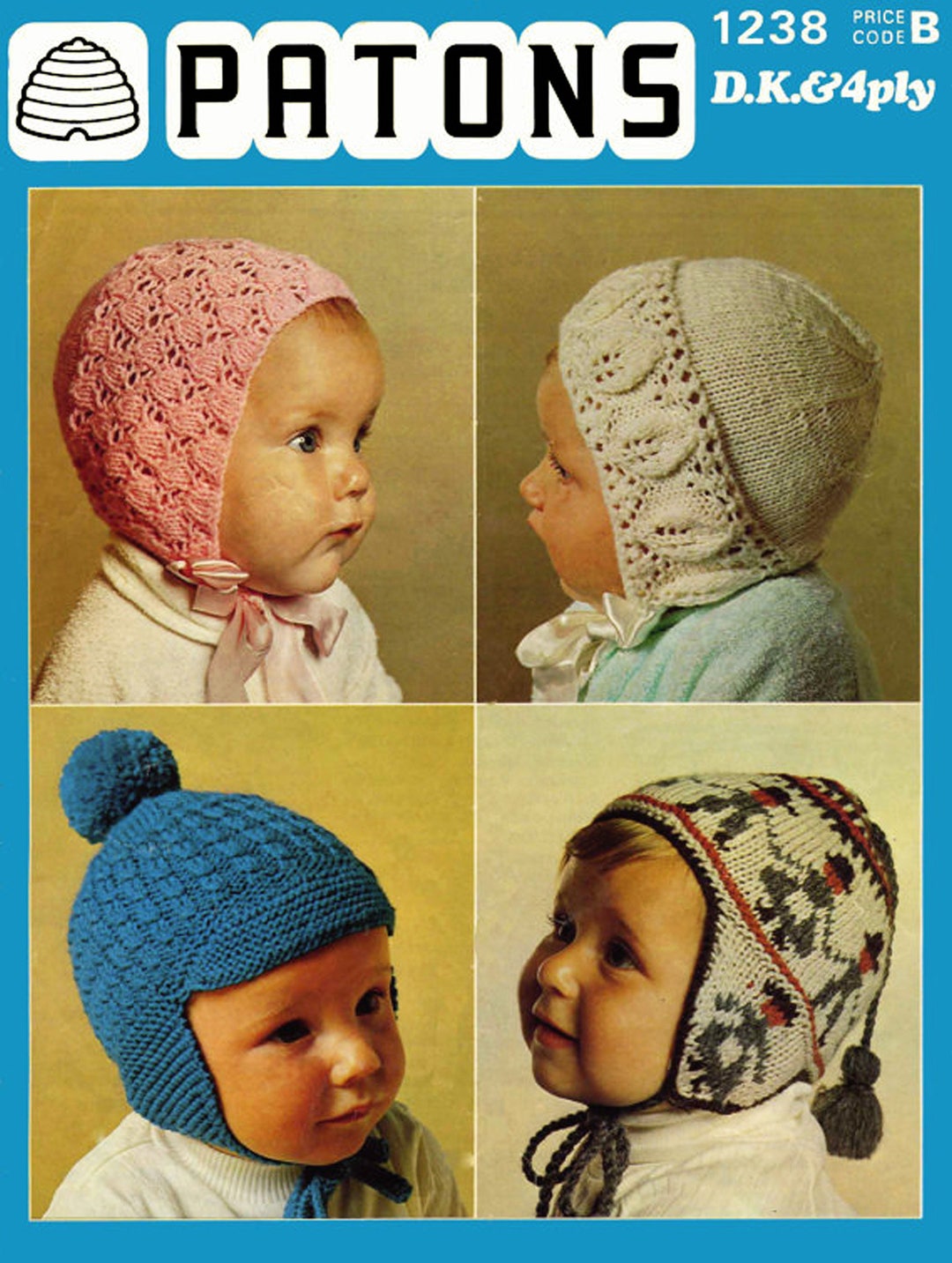 Pdf Vintage Baby & Helmets Knitting Pattern Patons 1238 1960s