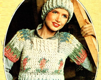 PDF 1970s Vintage Folk 'Strawberry' Blouse & Hat Crochet Pattern, Land Girl, Vintage, Rustic, Folk, Country, Shabby-Chic, Hippy Chickx