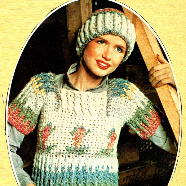 PDF 1970s Vintage Folk 'Strawberry' Blouse & Hat Crochet Pattern, Land Girl, Vintage, Rustic, Folk, Country, Shabby-Chic, Hippy Chickx