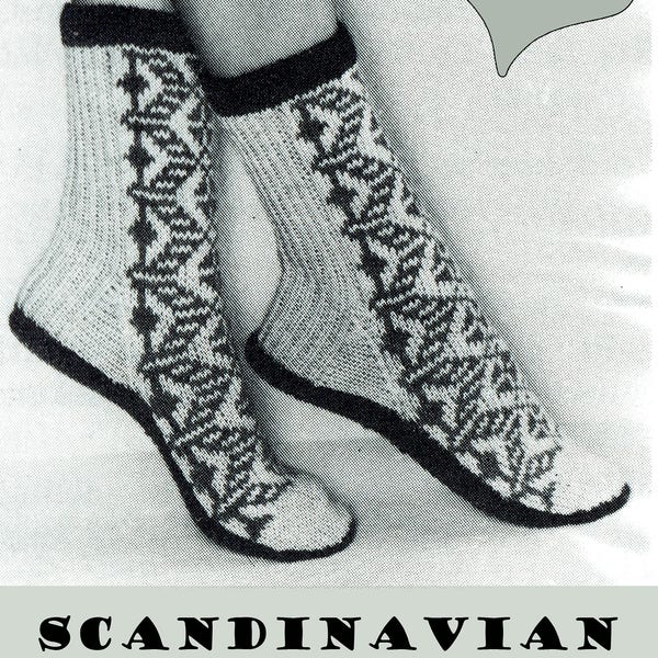 PDF Vintage Womens SCANDINAVIAN Slipper Socks Knitting Pattern Zipper Ladies Bed Socks Boudior Cosies Mens Unisex Mod 1960s Kitsch Retro