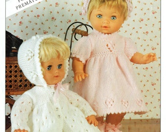 PDF Premature Baby   Knitting Pattern  Doll Clothes Lacy SetDress Preemie Newborn, Reborn, Tiny Tears, Rose Bud Pedigree Victoriana Heirloom