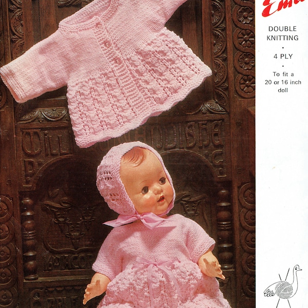 PDF Vintage Doll Clothes Premature Baby Knitting Pattern Emu 6277 Dress Matinee Bonnet Bootees Vest  Pilch Underwear Reborn Tiny Tears