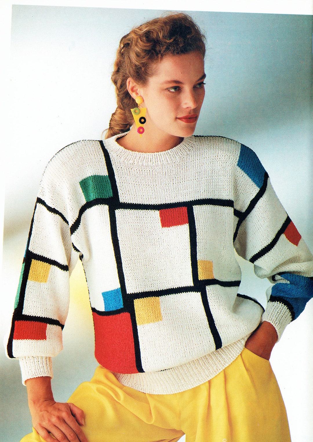 Modrian Jumper PDF Womens Ladies Mondrian Knitting Pattern Artist Abstract Graphic ...