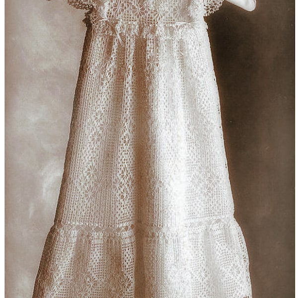 PDF Vintage Baby Victoiran style Christening Gown Crochet Pattern, Dress , Heirloom Filet-Crochet, Lacy suit Antique Doll, Keepsake