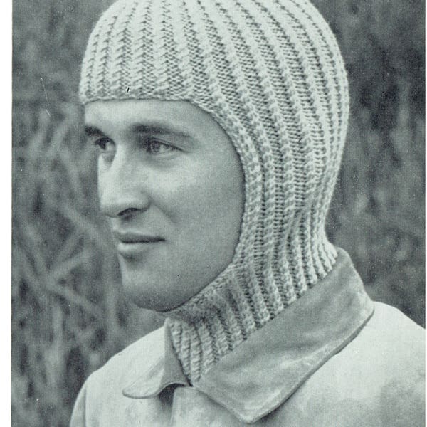 PDF Vintage 1950s Knitting Pattern Mens Helmet Balaclava P & B Patons and Baldwin 1137 Hat Aviator RARE Boyfriend His Cable Medieval