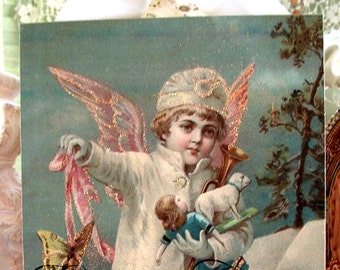 Digital Art CHRISTMAS VictorianAngel Scene Greetings Card,  for Collage, Scrapbooking, Christmas Cards, Vintage Decorating, Ephemera