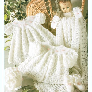PDF Baby Knitting Pattern Christening Heirloom Layette Victorian Blanket Shawl Dress Gown Matinee Bonnet Antique Doll Clothes