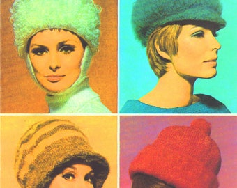 PDF Vintage Womens Ladies Hat Knitting Pattern Cloche Russian 1920s style Scooter Baker Boy Cap Patons 1960s Mod EASY FUR look