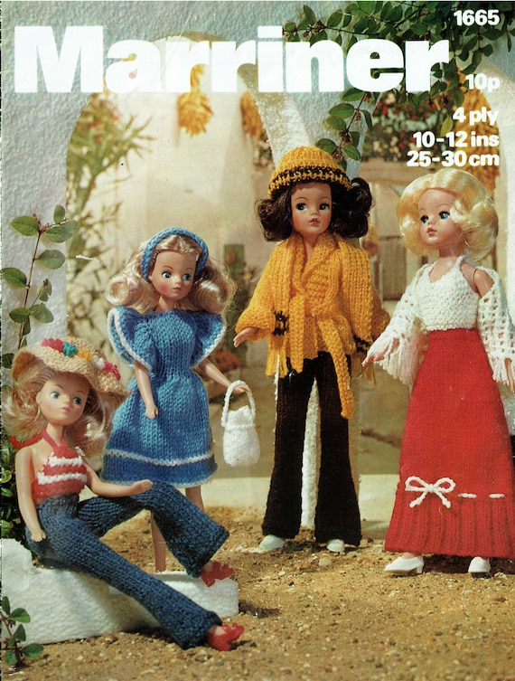 PDF Vintage Sindy Barbie Daisy Doll Clothes Knitting Pattern Marriner 1665  Pippa Dawn Pullip Blythe 1970s Halter Flares Shawl Dress 