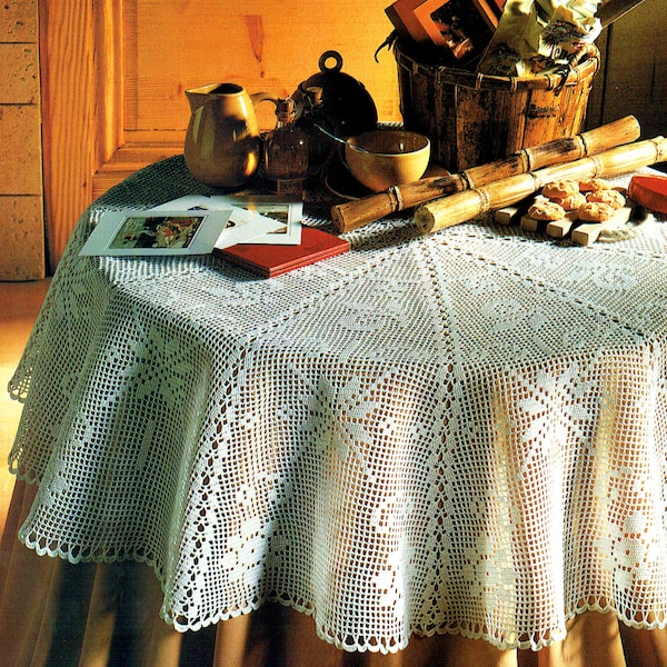 PDF Stunning Dutch Lacy 'Snowflake' Tablecloth Filet-Crochet Pattern, Panelled Circular, Heirloom, Keepsake, Home-Decorx