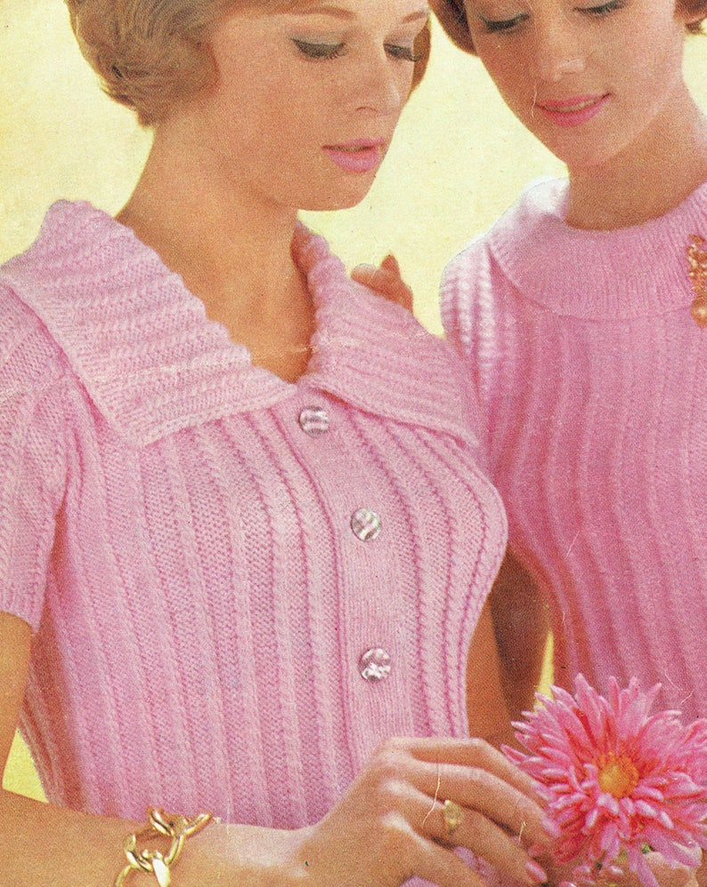 PDF 1960s Womens Ladies Knitting Pattern Twin Set Fitted Sweater Mod Grace Kelly Go Go 1950s style Sex Kitten Baby Doll Romantic Emu 2190 image 3