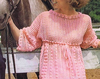 PDF Vintage 1970s Womens Ladies Lacy Tunic Dress Crochet Pattern Sex Kitten Boho Lolita Empire Beach Drop Sleeve 1960s 1920s Vibe