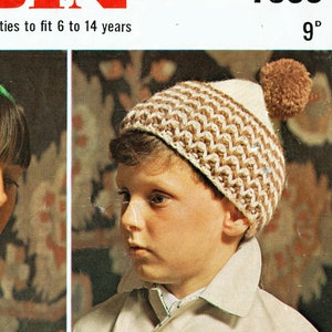 PDF Vintage Kids Childrens Balaclava Hats Knitting Pattern Helmet Robin 1600 Bobble Scandinavian Snowflake 1970s Teenager Winter image 4