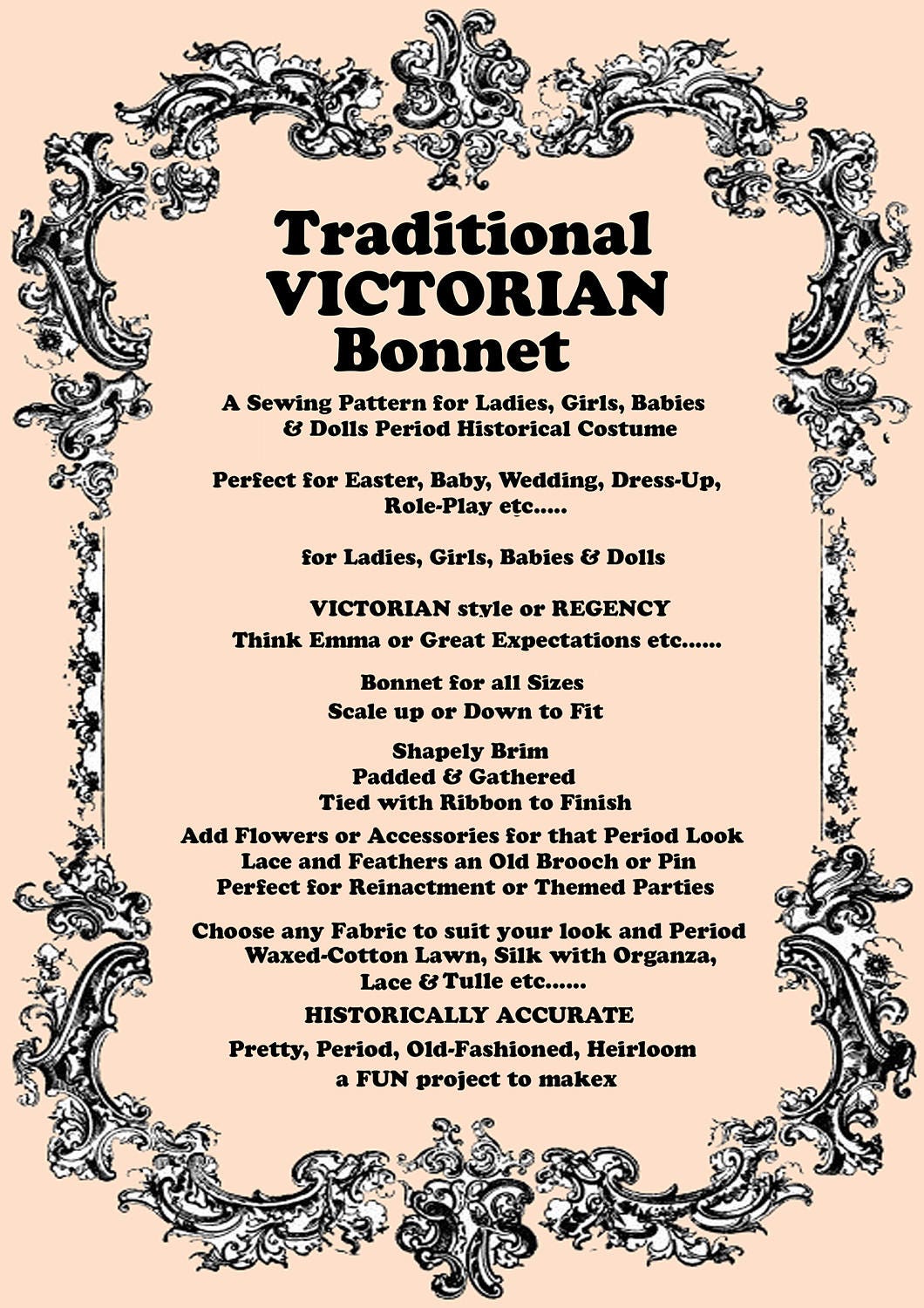 PDF Vintage Traditional VICTORIAN REGENCY Bonnet Sewing - Etsy