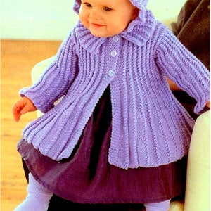 Baby Girls PURPLE Pram Set Knitting Pattern Matinee Bonnet Fairytale Princess Pretty Baby Doll Fluted Collar Frock Coat Victorian vibe