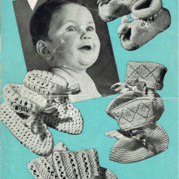 PDF Vintage 1950s Baby Knitting & Crochet Pattern Bestway A2531 Duck Bird Motif Baby Jane Alice Ankle Strap Dolly Shoes