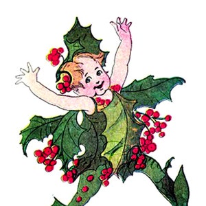 Digital Art CHRISTMAS Victorian Holly Fairy Greetings Card,  for Collage, Scrapbooking, Christmas Cards, Vintage Decorating, Ephemera