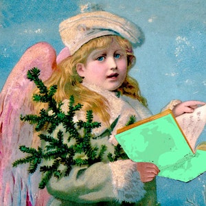 Digital Art CHRISTMAS Victorian Angel Greetings Card, for Collage, Scrapbooking, Christmas Cards, Ephemera, Vintage