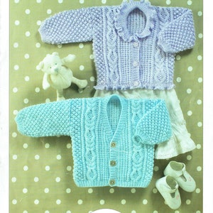 PDF Baby Knitting Pattern ARAN Cardigan Girl Kids Children Pretty Ruffles Frilly Collar Baby Girl & Baby Boy Party Fairytale