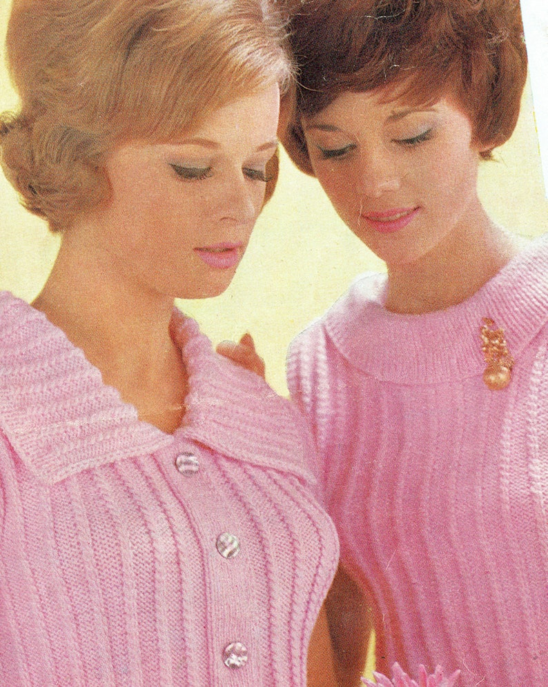 PDF 1960s Womens Ladies Knitting Pattern Twin Set Fitted Sweater Mod Grace Kelly Go Go 1950s style Sex Kitten Baby Doll Romantic Emu 2190 image 4