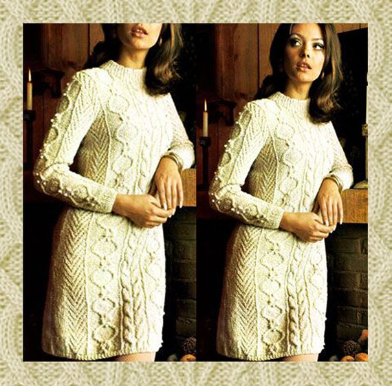 PDF Vintage Womens Ladies Dress Knitting Pattern ARAN 1960s 1970s