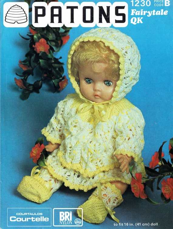 Pdf Vintage Doll Clothes Premature Baby Knitting Pattern Patons 1230 Fairytale Lace Dress Matinee Yoke Bonnet Pram Set Heirloom