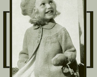 PDF Vintage Knitting Pattern Baby Girl Darling Princess Coat and Jaunty Beret Hat 1950s Toddler P & B Patons and Baldwin