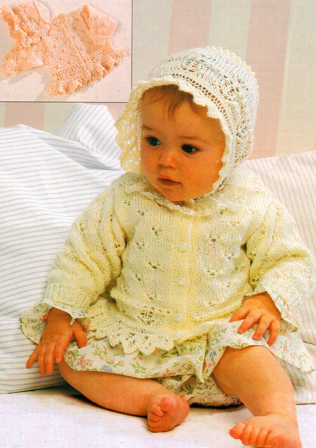 PDF Baby Girl Pram Set Knitting Pattern Christening Summer Frilly Lace Cardigan Bonnet Fairytale Toddler Children Doll Heirloom Cute Etsy