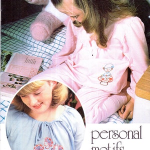 PDF Vintage broderimönster med motiv från 1970-talet och 'fåglar' och 'pixie' på en blus med dragsko. Pretty