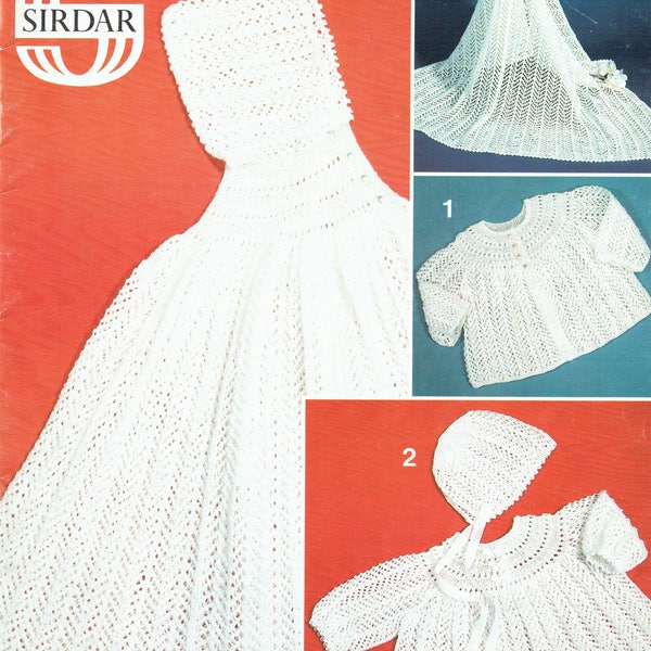 PDF Vintage Baby Christening Knitting Pattern Blanket Shawl Layette Cape Cloak Matinee Dress Bonnet Sirdar 148 Co-ordinate Heirloom