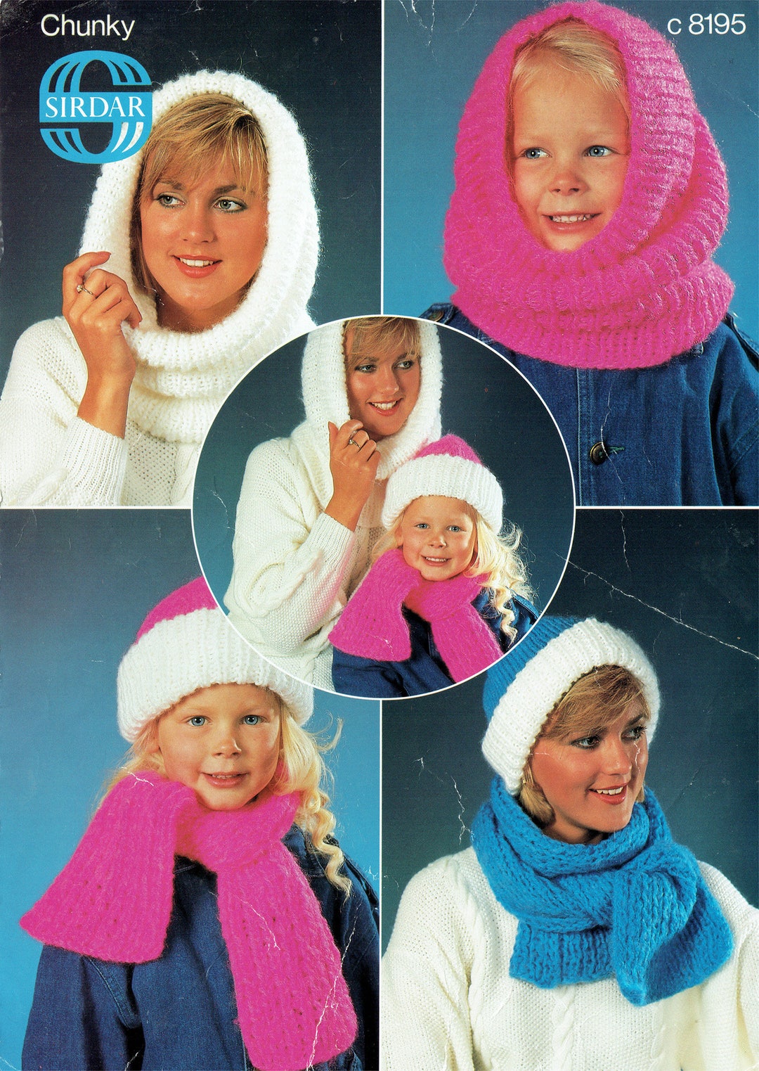 PDF Vintage Womens Ladies Kids Girl Knitting Pattern Hat Snood Scarf ...