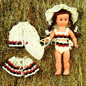 PDF Victorian Dolls Clothes Set Knitting Pattern, Bathing Costume, Mob Cap, Bag, Rose-Bud, Vogue, Ginny, Vintage Dollx
