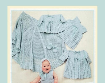 PDF Vintage Baby 'PRETTY-BLUE' Lacy Layette Crochet Pattern, Old-Fashioned Heirloom Matinee Yoke Blanket Dress Bonnet Baby Doll