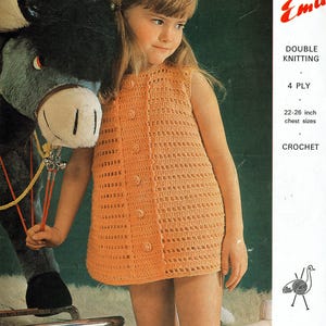 PDF  Vintage Baby Girl Dress Crochet Pattern Summer 1970s Emu 6419 Pretty Bib Front, Mod, Kitsch, Baby Doll Lace Party Fairytale Princess