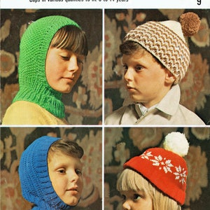 PDF Vintage Kids Childrens Balaclava Hats Knitting Pattern Helmet Robin 1600 Bobble Scandinavian Snowflake 1970s Teenager Winter image 1