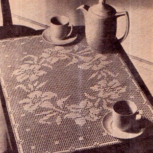 Genuine Vintage Antique Lacy Lillies Easter Cloth Rectangular Doily&#39; Filet Crochet Pattern PDF
